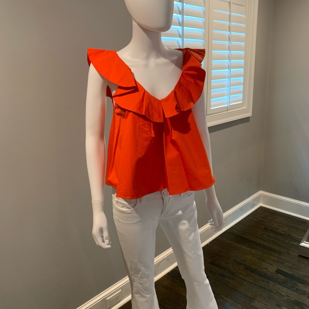 Zara Woman Cotton Ruffle Cropped Blouse